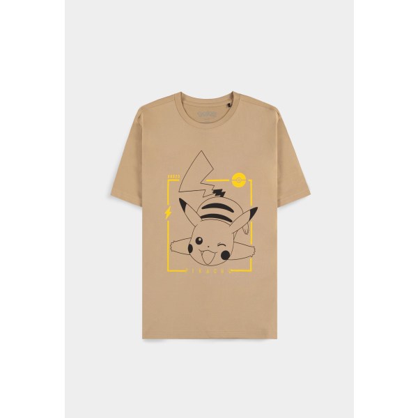 Pokémon - Beige Pikachu Line-art Mens Short Sleeved T-shirt