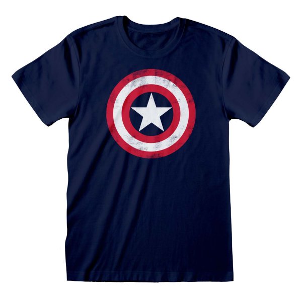 Marvel Comics Avengers - Captain America Shield (Unisex Blue T-Shirt)