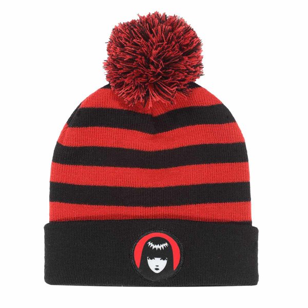 Emily The Strange - Striped Pom Beanie (Unisex Black/Red Beanie) One Size