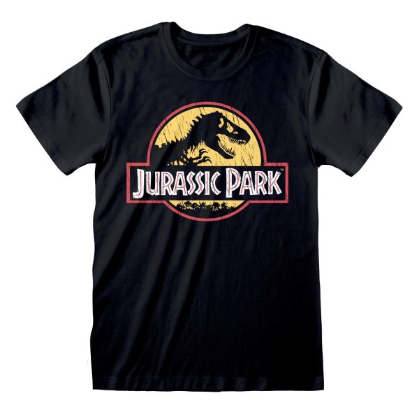 Jurassic Park - Original Logo Distressed (Unisex Black T-Shirt)