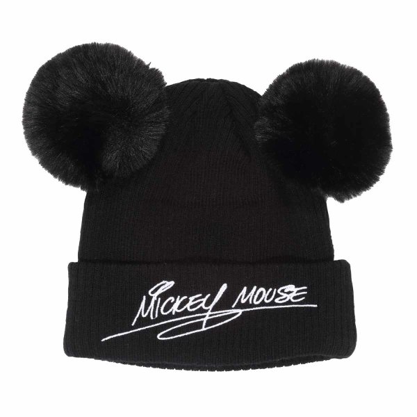 Disney Mickey and Friends - Double Pom (Unisex Black Beanie Pom) One Size