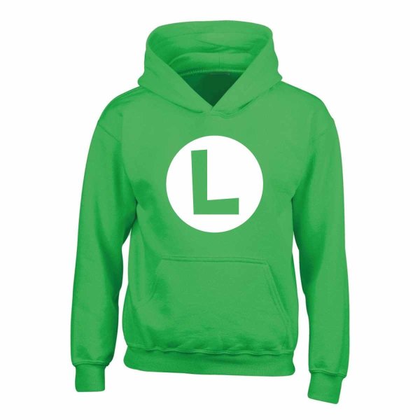 Nintendo Super Mario - Luigi Badge (Kids Unisex Green Pullover Hoodie)