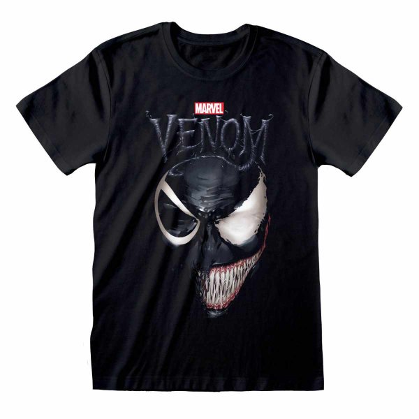 Marvel Comics Spider-Man - Venom Split Face (Unisex Black T-Shirt)