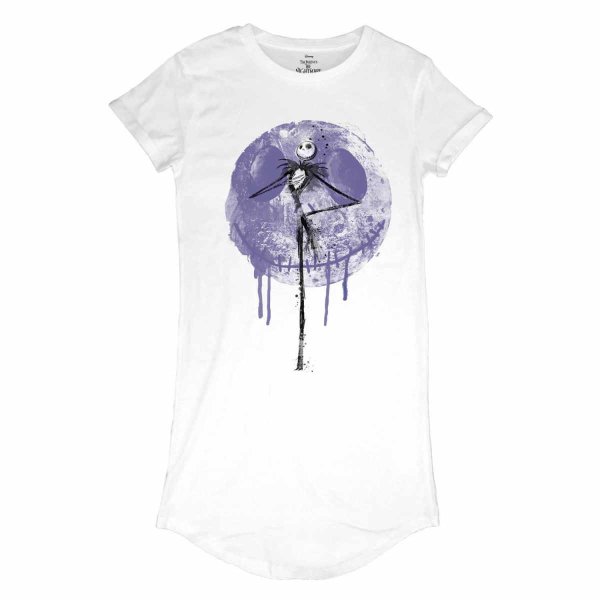 Nightmare Before Christmas - Moon Drip (Womens White T-Shirt Dress)