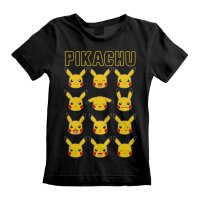 Pokemon - Pikachu Faces (Unisex Black T-Shirt)