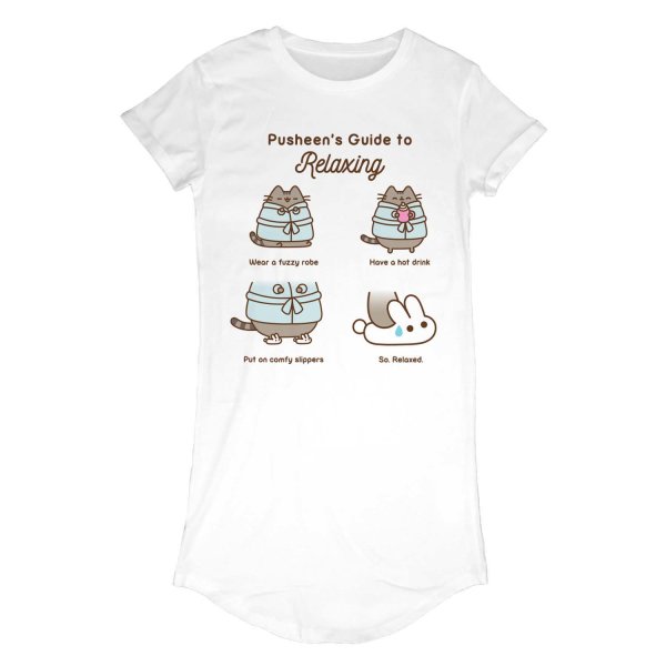 Pusheen - Guide To Relaxing (Womens White T-Shirt Dress)