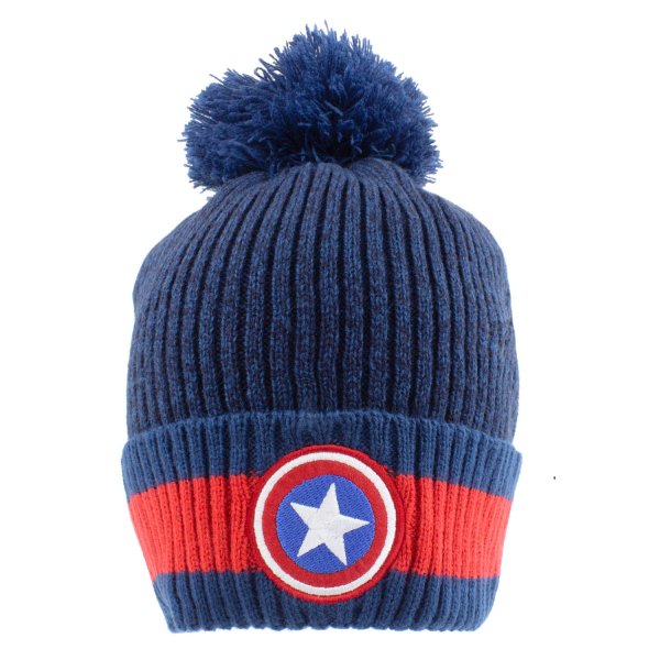 Marvel Comics Captain America - Shield (Unisex Blue Beanie Pom) One Size