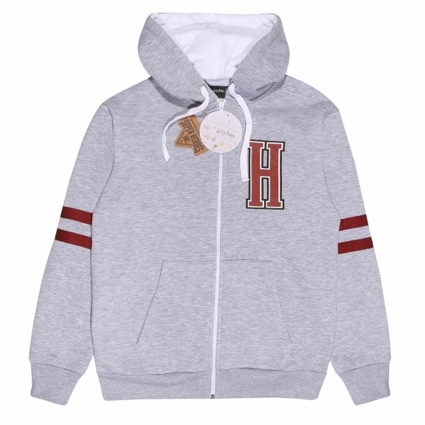 Superheroes Inc. Harry Potter - Hogwarts Alumni (Unisex Heather Grey Contrast Zip-Up Hoodie)