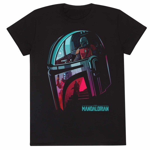 Star Wars: Mandalorian - Helmet Reflection (Unisex Black T-Shirt)