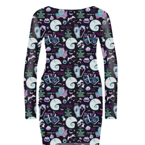 Nightmare Before Christmas - Glitch All Over Print (Womens Multi Bodycon Mesh Dress)