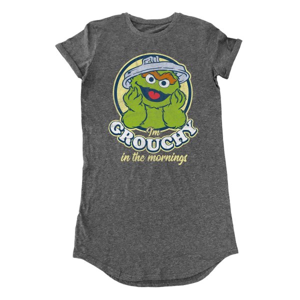 Sesame Street - Grouchy In The Morning (Womens Dark Heather T-Shirt Dress)