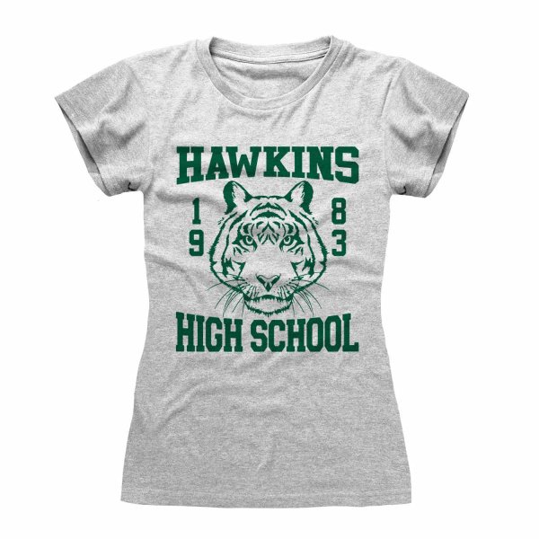 Stranger Things - Hawkins High School (Womens Heather Grey Fitted T-Shirt)