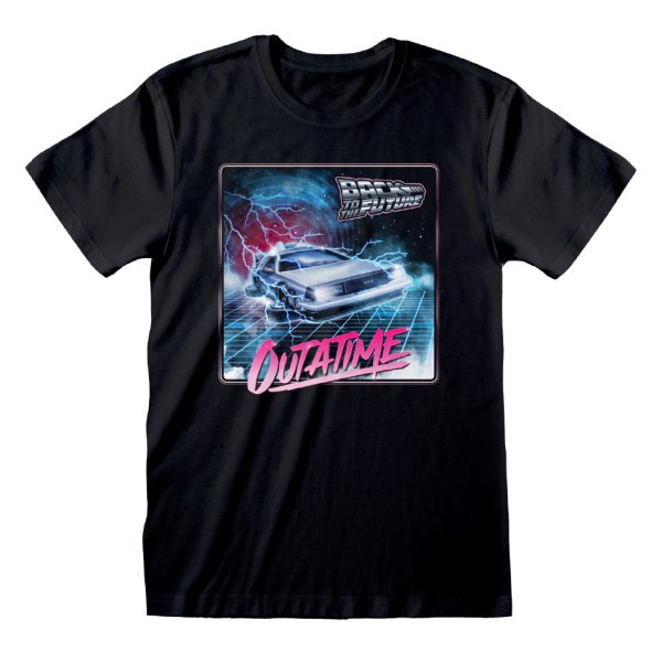 Back To The Future - Outa Time Neon (Unisex Black T-Shirt)