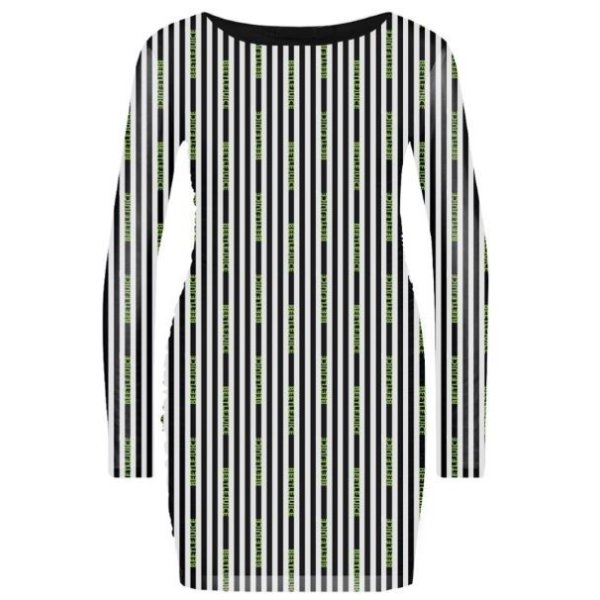 Beetlejuice - Stripes (Womens Black/White Cropped Mesh Top)