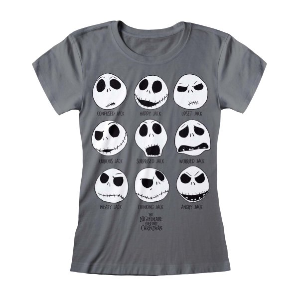 Nightmare Before Christmas - Many Faces Of Jack (Womens Charcoal Fitted T-Shirt)