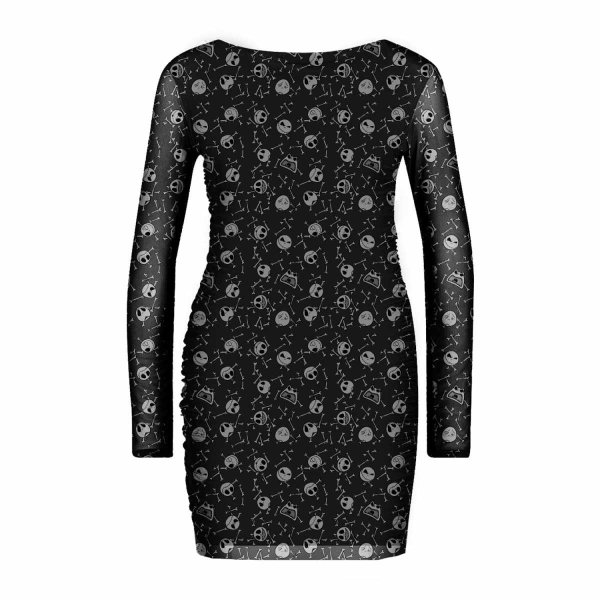 Nightmare Before Christmas - AOP Skulls (Womens Black Mesh Dress)