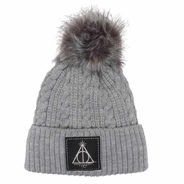 Harry Potter - Deathly Hallows (Unisex Grey Beanie Pom) One Size