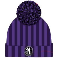 Wednesday Pom-Pom Beanie Nevermore Logo