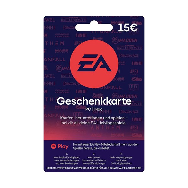 EA Origin Cash Card 15 Euro DE NEU Verkauf erfolgt im Namen u. auf Rechnungdes Gutscheinausstellers - Electronic Arts  - (Sonderartikel / Code-Card)