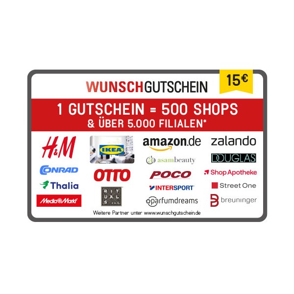 Wunschgutschein  POSA 15 Euro Verkauf erfolgt im Namen u. auf Rechnungdes Gutscheinausstellers - Diverse  - (Sonderartikel / Code-Card)