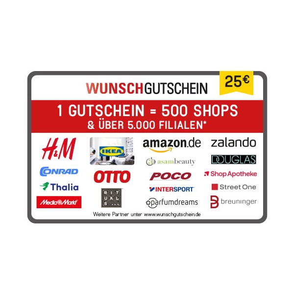 Wunschgutschein  POSA 25 Euro Verkauf erfolgt im Namen u. auf Rechnungdes Gutscheinausstellers - Diverse  - (Sonderartikel / Code-Card)