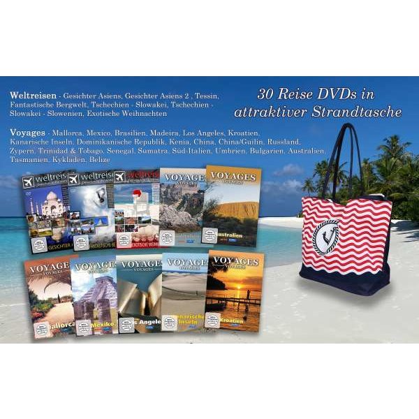 30 Reise DVDs in attraktiver Strandtasche -   - (DVD Video / Sonstige / unsortiert)