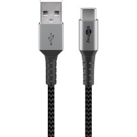 goobay Kabel USB-C/A 2.0 textil gy/sr 1m  49296 - Goobay...