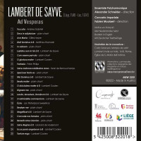 Lambert de Sayve (1549-1614) - Geistliche Vokalwerke "Ad Vesperas" -   - (CD / Titel: H-Z)