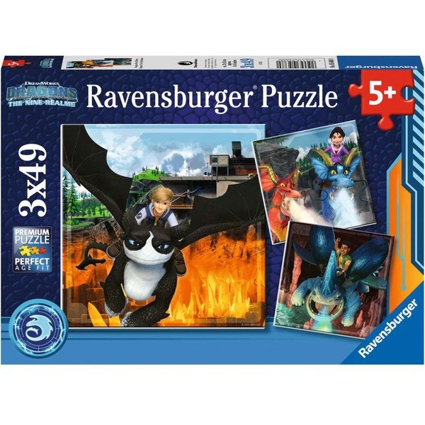 Kinderpuzzle Dragons: Die 9 Welten (3x 49 Teile) - Ravensburger 05688 - (Spielwaren / Puzzle)