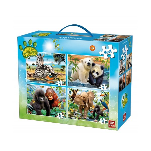 King - Puzzle 4 In 1 Animal World Carry Case - King  - (Spielwaren / Puzzle)