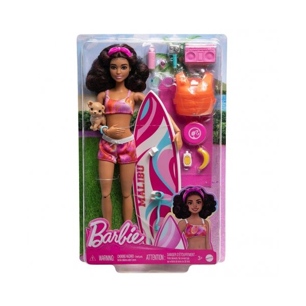 Mattel - Barbie Beach Surfer Brunette Doll / from Assort - Mattel HPL69 - (Spielwaren / Dolls)