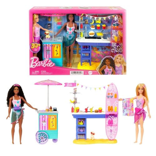 Mattel - Barbie Beach Boardwalk Playset With Barbie Brooklyn And Malibu Dolls - Mattel  - (Spielwaren / Play Sets)