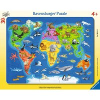 Kinderpuzzle Weltkarte mit Tieren (30 Teile,...