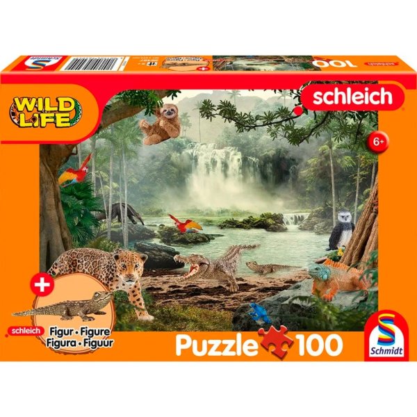 Schleich: Wild Life - Im Regenwald (100 Teile, inkl. Schleich Krokodiljunges Figur) - Schmidt Spiele 56467 - (Spielwaren / Puzzle)