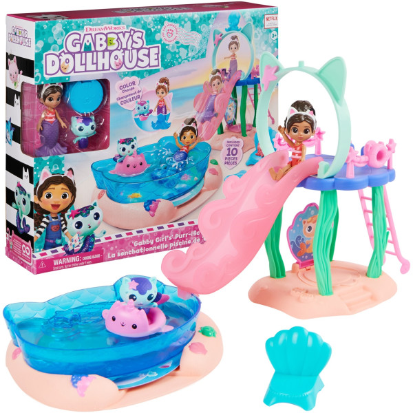 DreamWorks Gabbys Dollhouse Cat Adventures - Purrific Pool Party Spielset (mit Gabby- und Meerkätzchen-Figur) - Spinmaster 6067878 - (Spielzeug / Spielfigur)