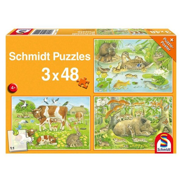 Schmidt Spiele Puzzle Tierfamilien 3 x 48 Teile 56222